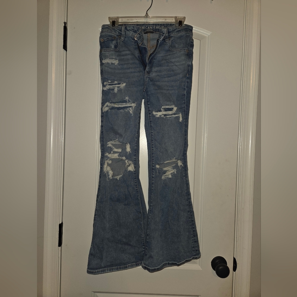 American Eagle Outfitters Light Blue Distressed Flare Jeans